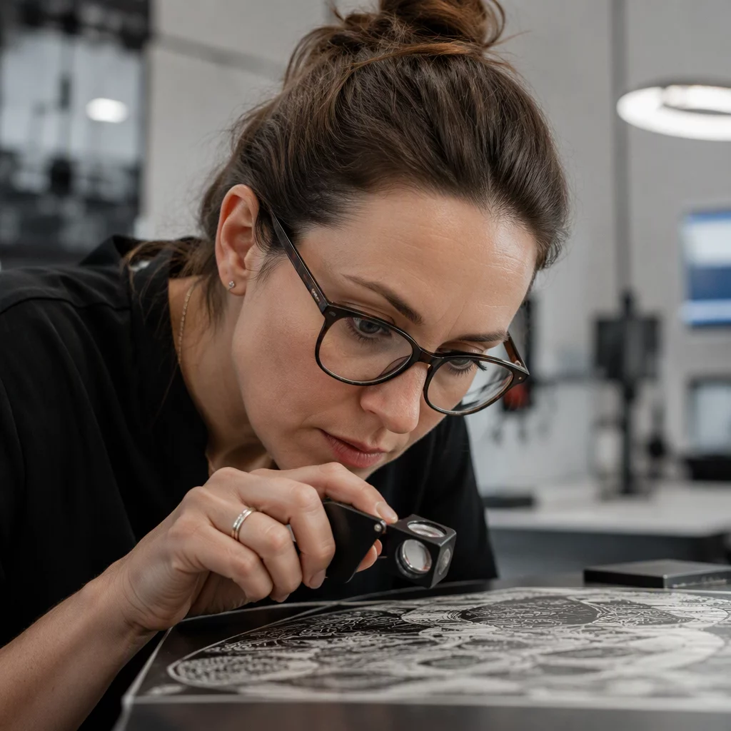 Silhouette Studio specialist inspecting microscopic vinyl cuts